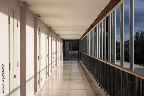 Empty condo, hotel or apartment corridor hall way in condominium building.