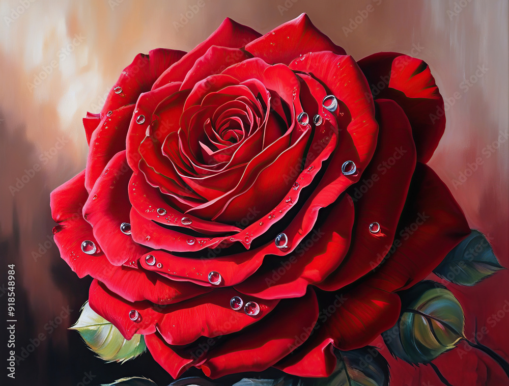 Naklejka premium red rose with drops
