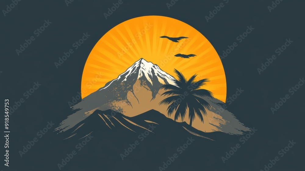 Sunset Mountain and Palm Tree Illustration Sunset Mountain and Palm Tree Illustration