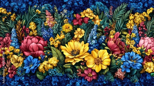 Vibrant Floral Arrangement on Rich Blue Background