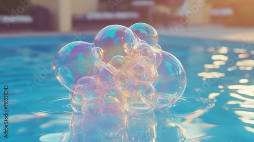 Captivating Cluster of Colorful Bubbles on Pool Water