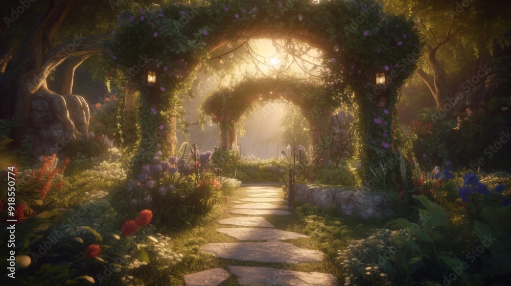 Archway in an enchanted fairy garden landscape Archway in an enchanted fairy garden landscape