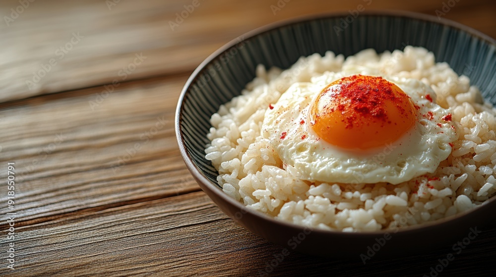Delicious Rice Bowl with Fried Egg and Paprika Delicious Rice Bowl with Fried Egg and Paprika