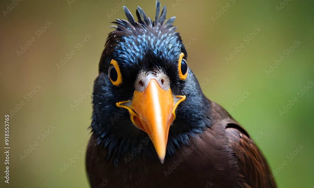 Obraz premium Curious common hill myna bird staring with intense gaze