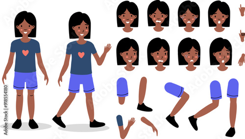 A cheerful cartoon character showcasing various expressions and poses for animation purposes