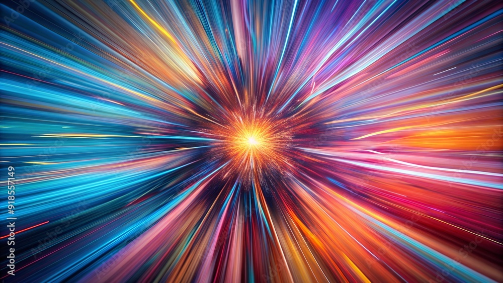 Exploding radial light burst with dynamic colorful streaks, energy explosion Exploding radial light burst with dynamic colorful streaks, energy explosion