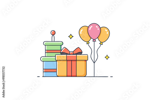 Gifts Box With Birthday Cake Party Vector Icon Illustration