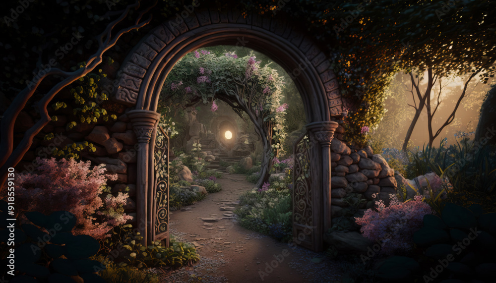 Obraz premium Archway in an enchanted fairy garden landscape