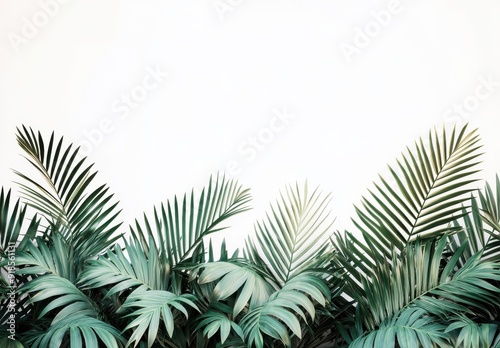 Palm leaves border a white background in a tropical plants concept