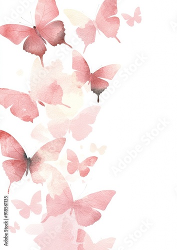 Butterflies in Pastel Pink Watercolor Style on White Background - Nature Aesthetics - Print Media