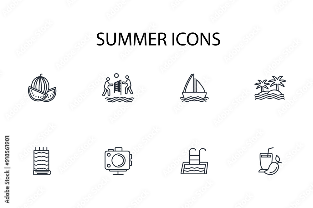 Summer icon set.vector.Editable stroke.linear style sign for use web design,logo.Symbol illustration. Summer icon set.vector.Editable stroke.linear style sign for use web design,logo.Symbol illustration.