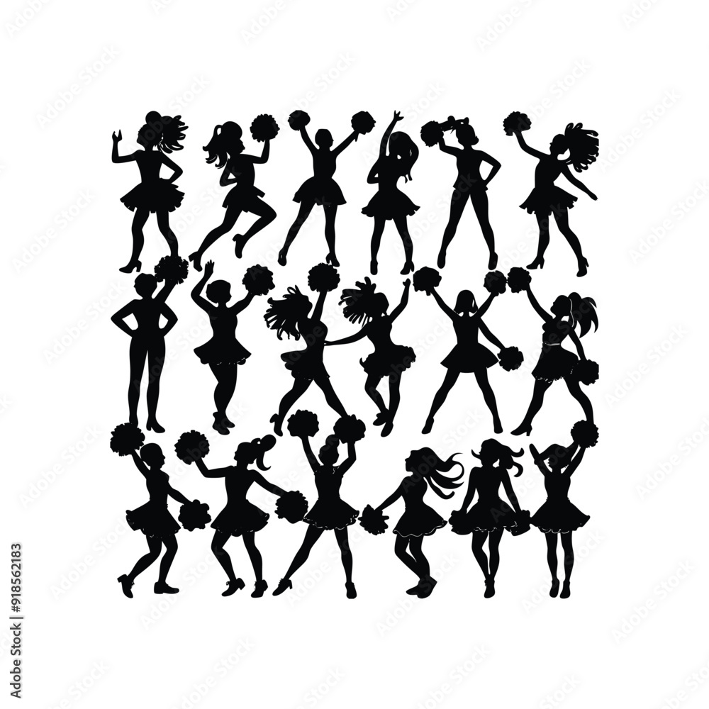 Obraz premium Cheerleader Dancer Silhouette Set Flat design Vector illustration