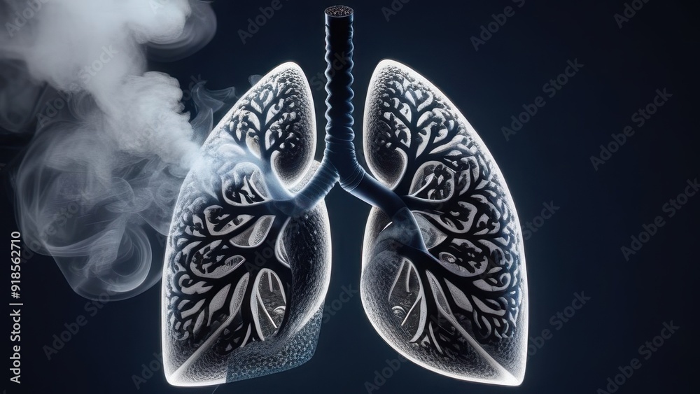 A cigarette in a smoker's lungs causes deterioration of health and death, the lungs are affected by disease, harm from smoking cigarettes, lung diseases