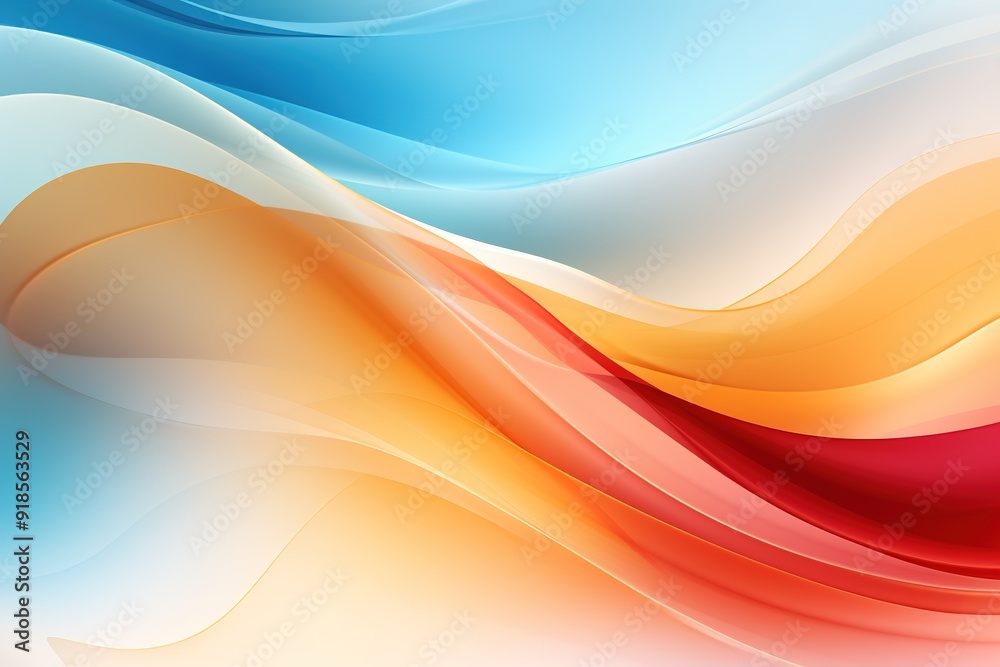 Abstract background with flowing orange, red, and blue waves.