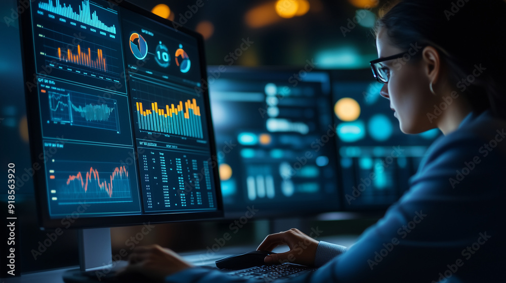 Presentation of business consulting, cost analysis and profit maximization by an analyst who evaluates diagrams, created with generative AI technology Presentation of business consulting, cost analysis and profit maximization by an analyst who evaluates diagrams, created with generative AI technology