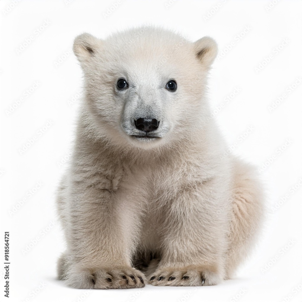 Polar bear cub, Ursus maritimus, 3 months old isolated on white background