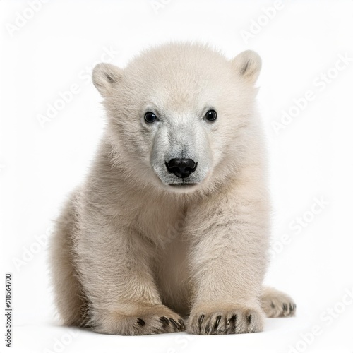 Polar bear cub, Ursus maritimus, 3 months old isolated on white background