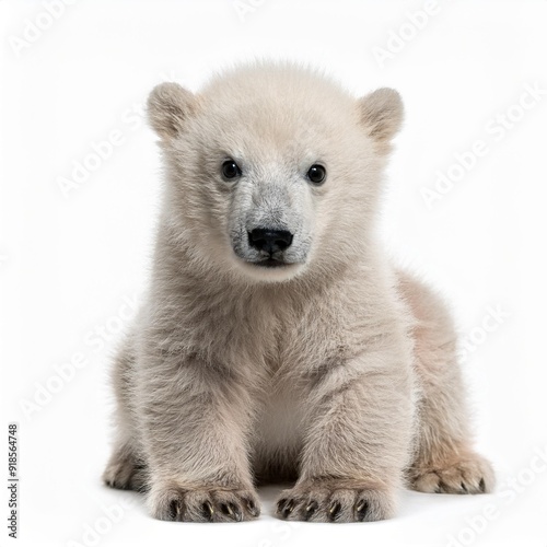 Polar bear cub, Ursus maritimus, 3 months old isolated on white background