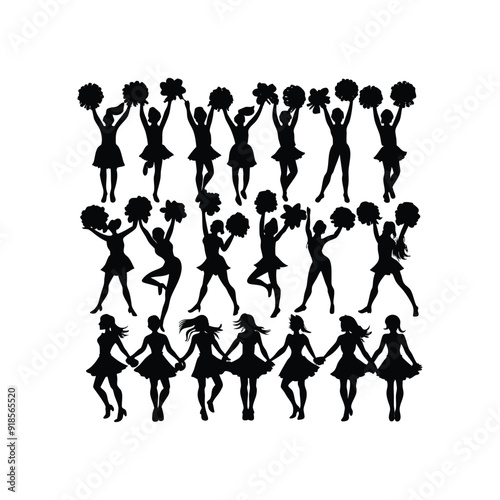 Cheerleader Dancer Silhouette Set Flat design Vector illustration