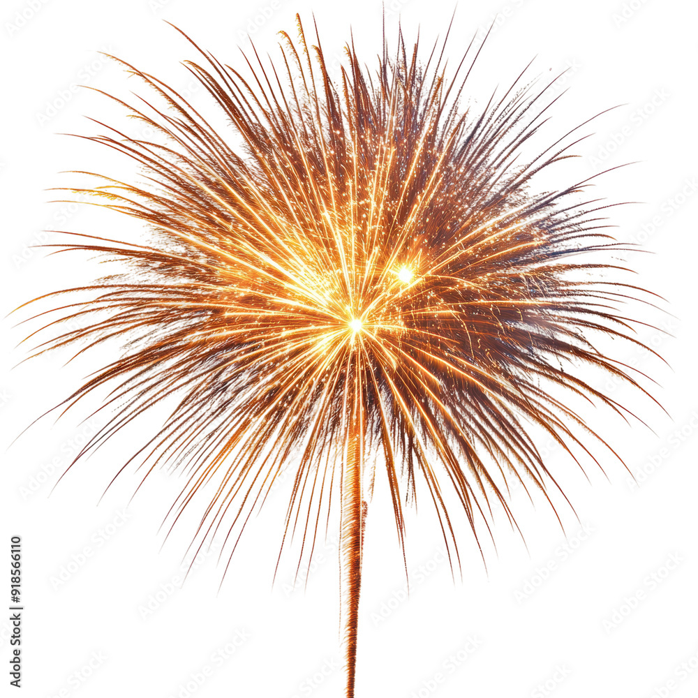 Obraz premium Fireworks display over city skyline at night, cut out - stock png.
