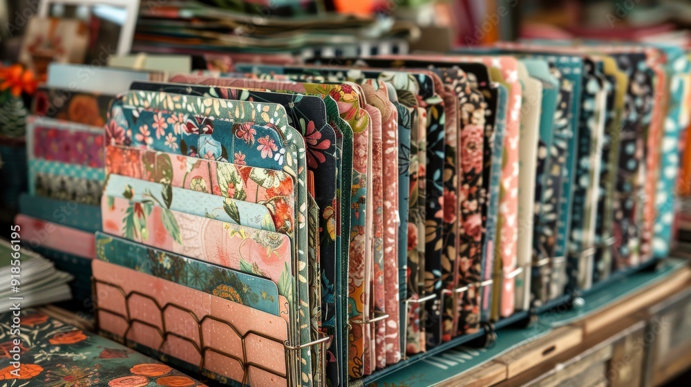 Naklejka premium Crafting Dream: Showcase of Scrapbooking Essentials with Decorative Papers, Stickers, Photos, and Embellishments