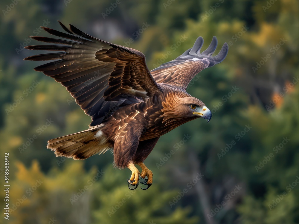 Obraz premium Majestic Golden Eagle Soaring Through the Sky in Pristine Natural Habitat