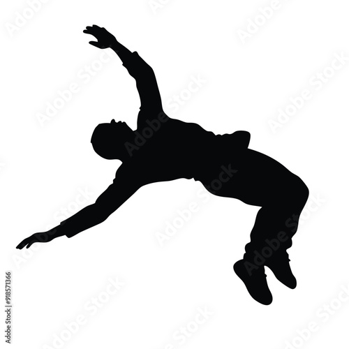 a vector silhouette, young man doing parkour jump. isolated white background 