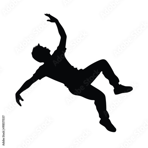a vector silhouette, young man doing parkour jump. isolated white background 