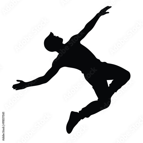 a vector silhouette, young man doing parkour jump. isolated white background 