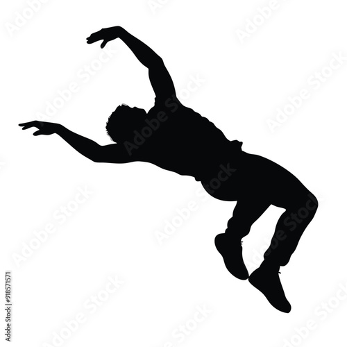 a vector silhouette, young man doing parkour jump. isolated white background 