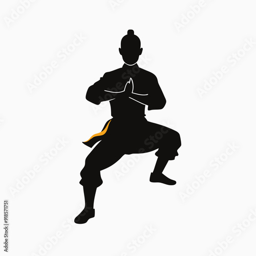 Male martial arts kung fu man standing posing silhouette vector, isolated white background