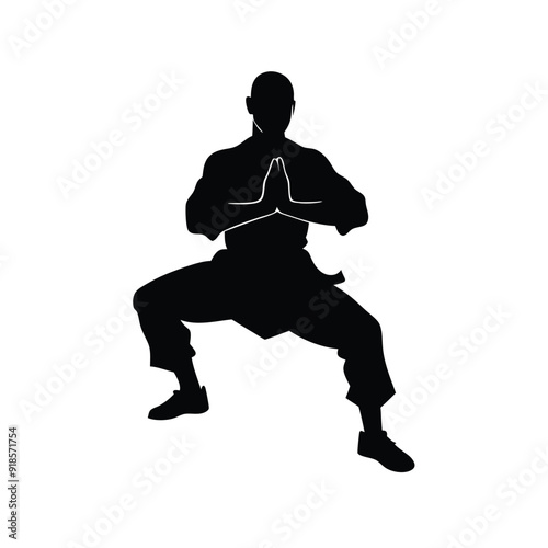 Male martial arts kung fu man standing posing silhouette vector, isolated white background