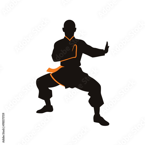 Male martial arts kung fu man standing posing silhouette vector, isolated white background