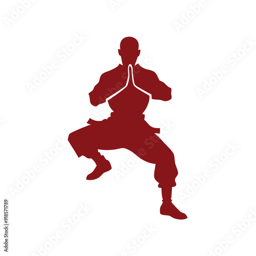 Male martial arts kung fu man standing posing silhouette vector, isolated white background