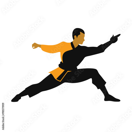 Male martial arts kung fu man standing posing silhouette vector. isolated white background 