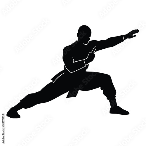 Male martial arts kung fu man standing posing silhouette vector. isolated white background 