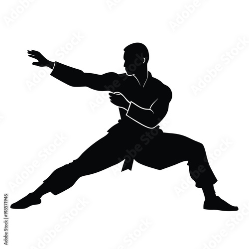 Male martial arts kung fu man standing posing silhouette vector. isolated white background 