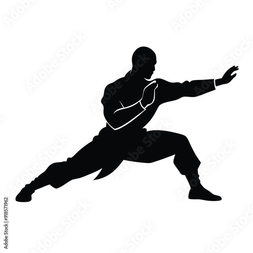 Male martial arts kung fu man standing posing silhouette vector. isolated white background 