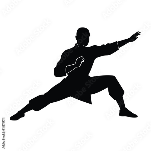 Male martial arts kung fu man standing posing silhouette vector. isolated white background 