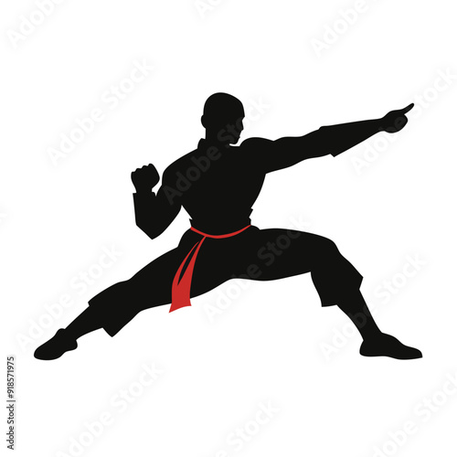 Male martial arts kung fu man standing posing silhouette vector. isolated white background 