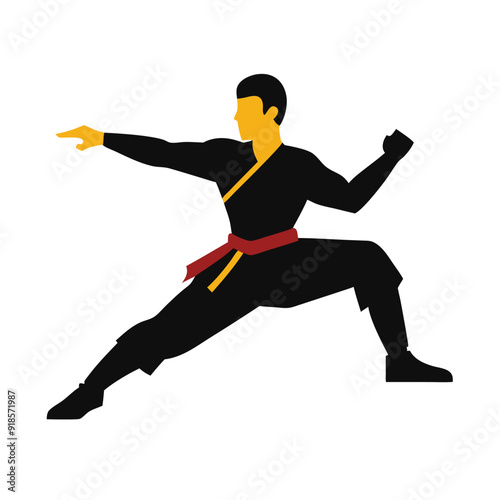 Male martial arts kung fu man standing posing silhouette vector. isolated white background 