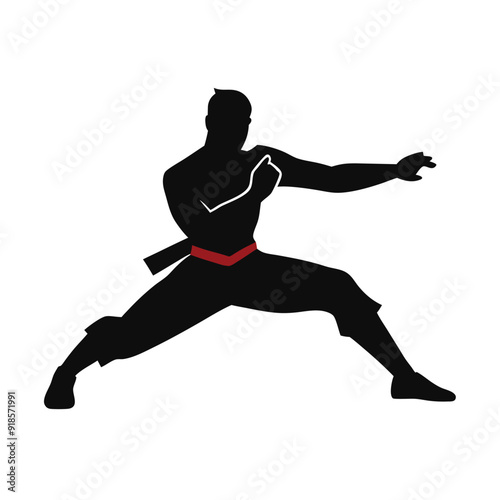 Male martial arts kung fu man standing posing silhouette vector. isolated white background 