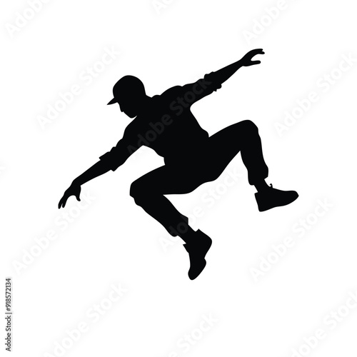 young man doing parkour jump vector silhouette, isolated white background