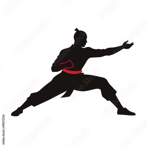 Male martial arts kung fu man standing posing silhouette vector. isolated white background 