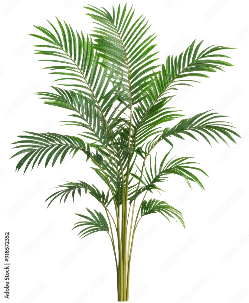 Lush green palm plant in bright indoor space, cut out - stock png. Lush green palm plant in bright indoor space, cut out - stock png.