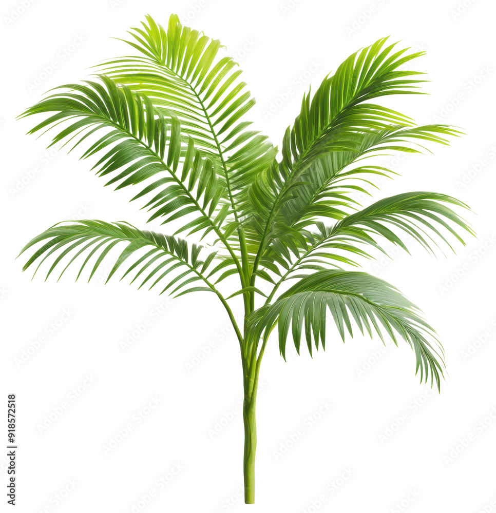 Lush green palm leaves in a natural setting, cut out - stock png. Lush green palm leaves in a natural setting, cut out - stock png.