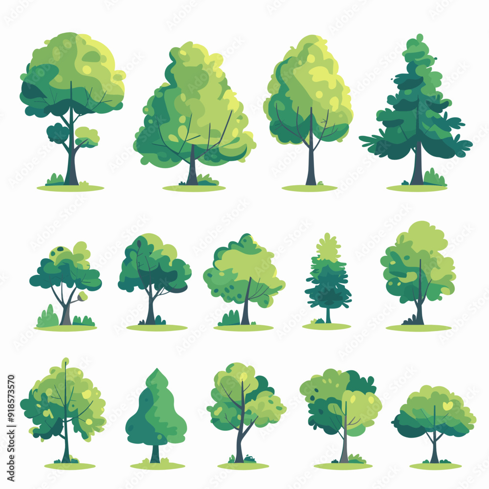 Fototapeta premium Set of different trees isolated on white background. Vector illustration in flat style.
