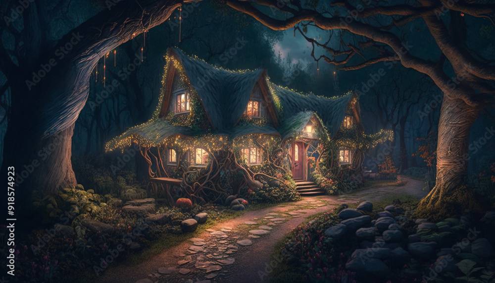 Unbelievable woodland illuminated by brilliant lights. Surreal mystical fantasy artwork Unbelievable woodland illuminated by brilliant lights. Surreal mystical fantasy artwork