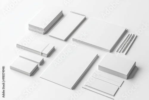 Realistic blank stationery set mockup isolated created with generative ai