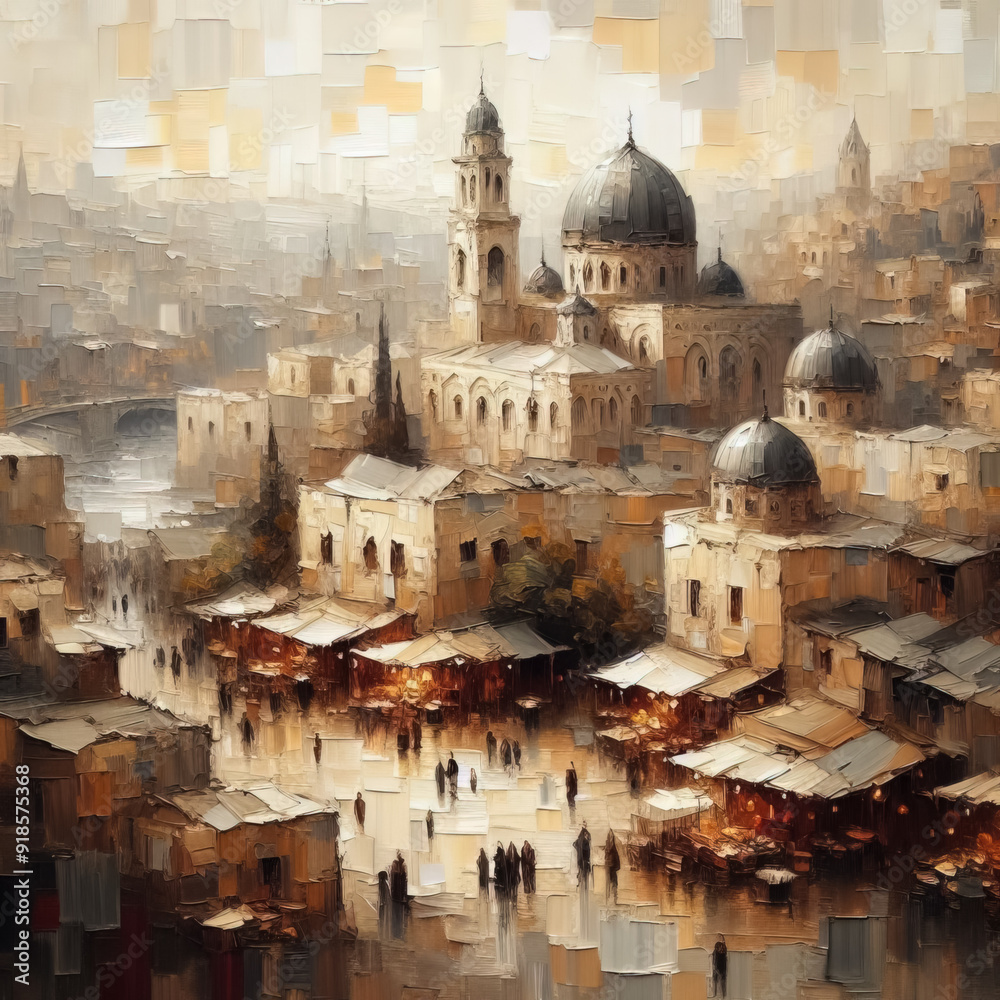 Fototapeta premium Oil painting of old city